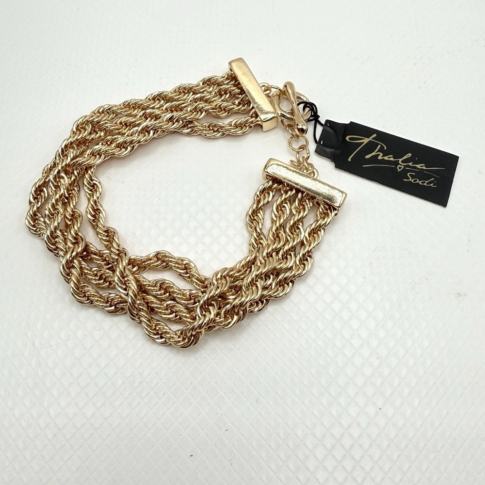 Thalia Sodi Gold Tone Multi Strand Chain Link Toggle Clasp NWT Bracelet